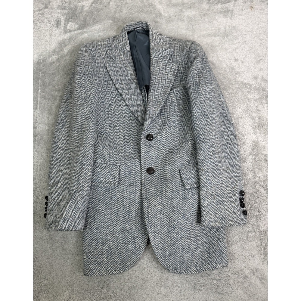 Vintage Harris Tweed Herringbone Blazer Men's Size 38 Regular Blue